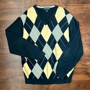 Roundtree & Yorke Men’s Long Sleeve 100% Cotton Argyle V-Neck Sweater Size L